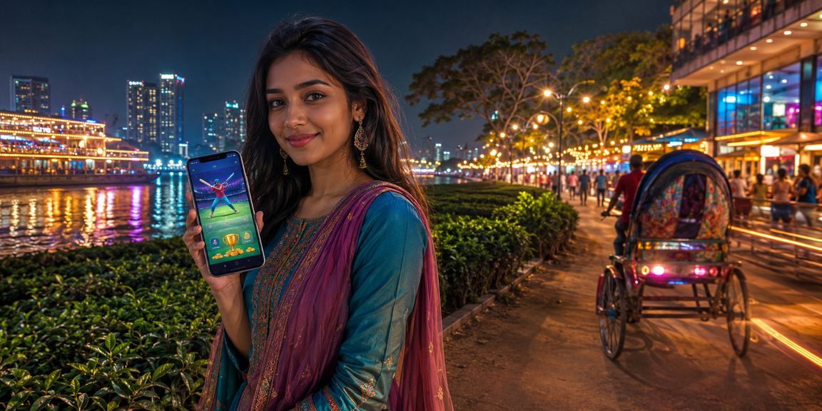 ঢাকায় চা বাগানের পাশে মোবাইলে ক্রিকেট বেটিং উপভোগ করছেন একজন তরুণ